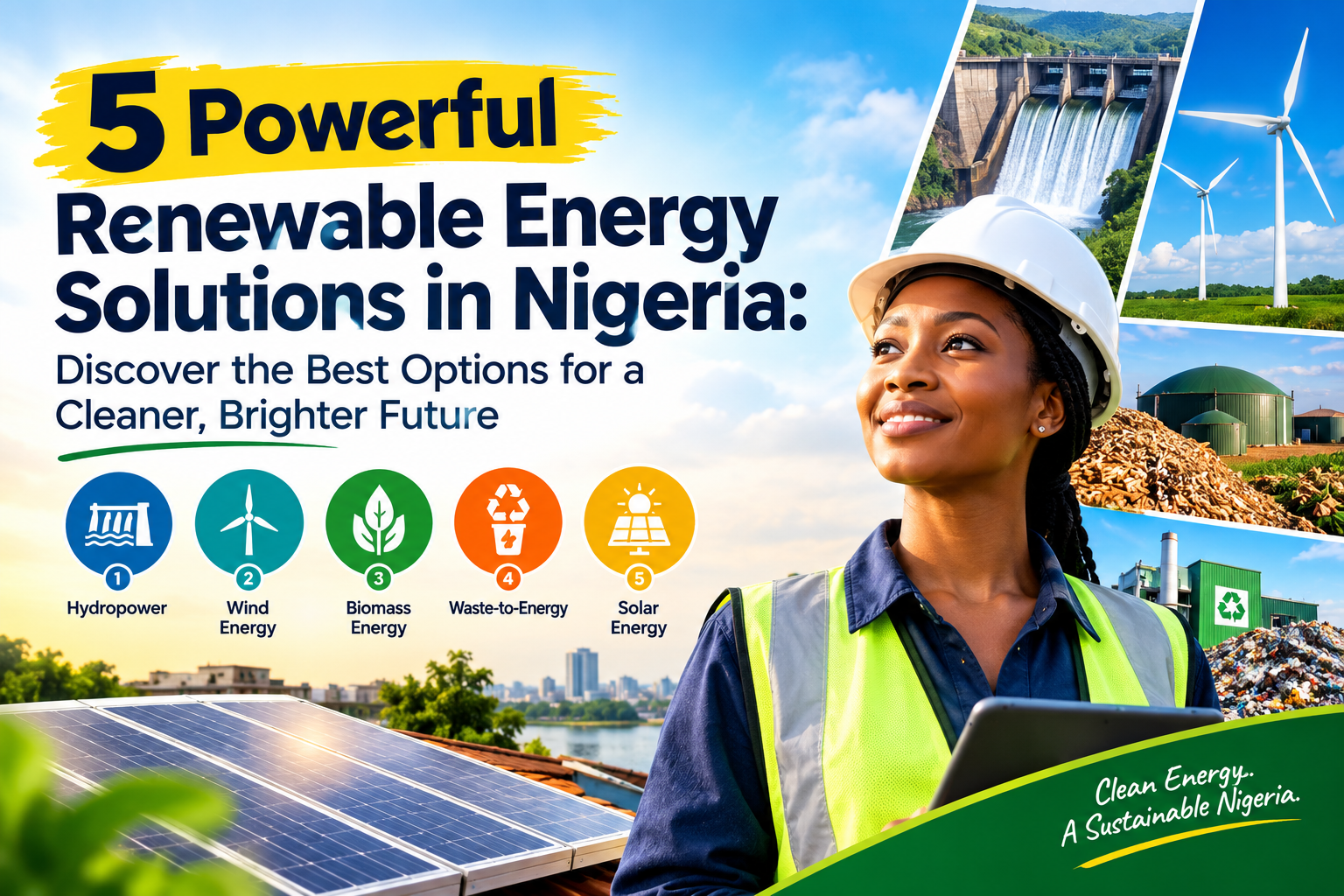 Five renewable energy solutions in Nigeria with solar installation for homes and businesses.